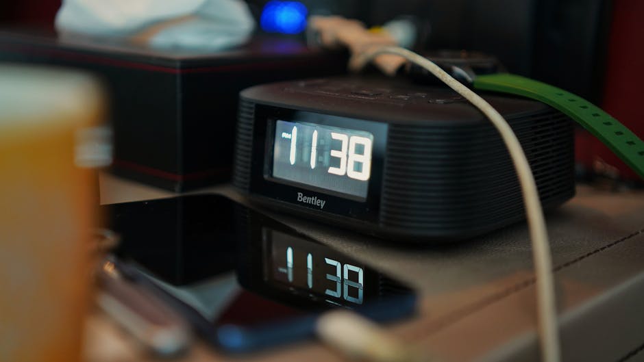 Digital alarm clock at 11:38 illustrating circadian rhythm